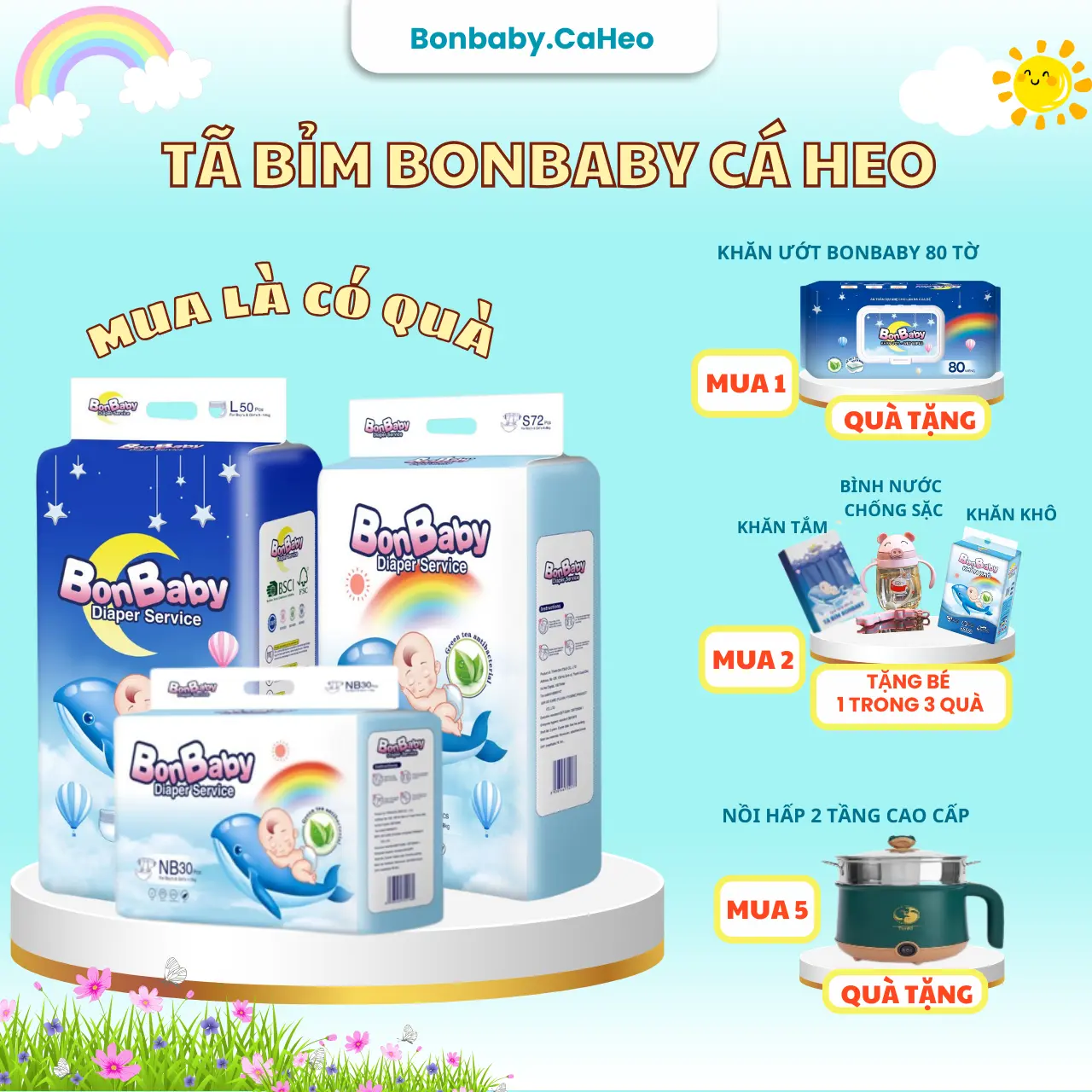 [Quà Tặng] Tã Quần, Bỉm Quần Cho Bé, bonbaby Cá Heo xanh, Tinh Chất Trà Xanh. Tích Điểm Nhận Quà