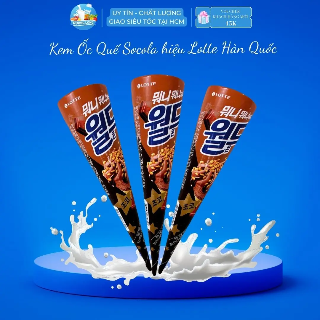 [HCM] Kem Ốc Quế Vị Socola World Cone Choco 160ml của Hàn Quốc, Thơm Ngon Đậm Đà - Hương Long Food kem delight  vinamilk kem bắp Ăn Vặt Thức Ăn Kem Tươi Sô Cô La Kem Béo kem delight  vinamilk kem đá  want want Vani Vani