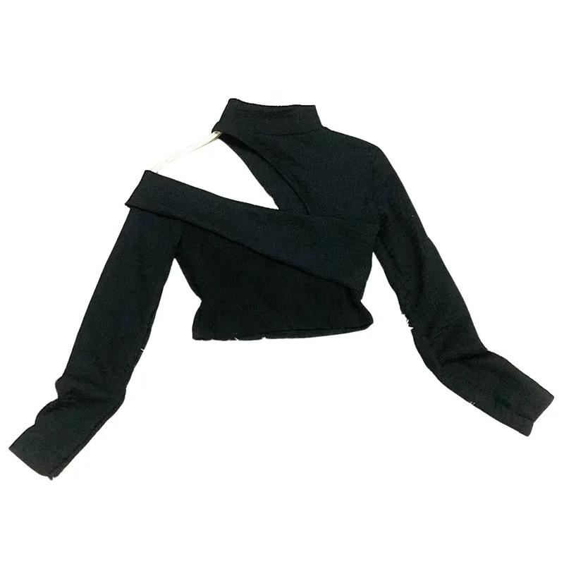 Áo cổ lọ  khoét 1 bên vai tay dài siêu xinh cho phái nữ Ôm gọn Trơn hai màu trắng den phôm crop Top Shirt Women