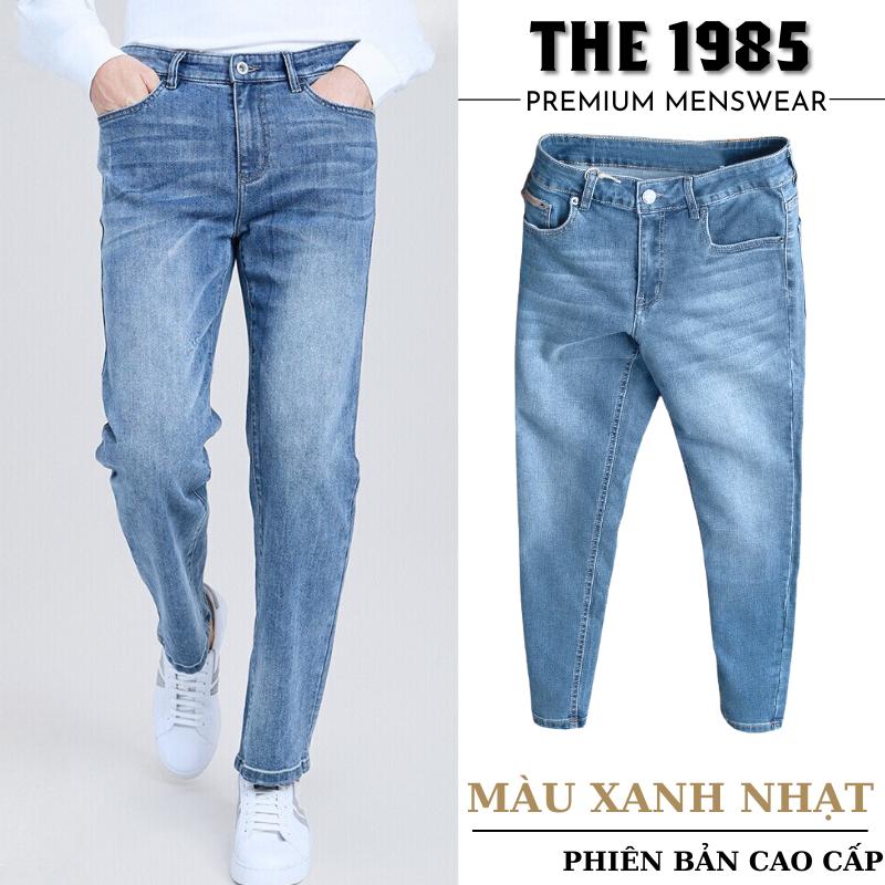 [ BẢN CAO CẤP 38 - 125kg ] Quần Jean Slimcrop menswear màu XANH NHẠT chất vải jean denim co giãn nhẹ đứng form tôn dáng ôm chân đàn ông lịch lãm Pants slim  fit jeans quandai