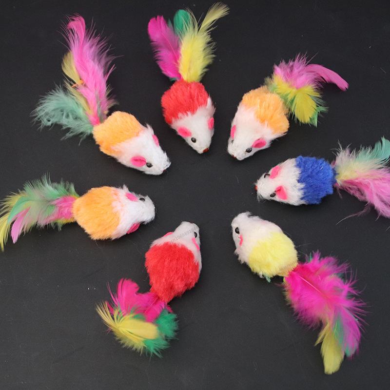 Product Introduction of Soft Fleece False Mouse Cat Toys Colorful Feather Funny Playing Toys For Cats Kitten Interactive Ball Cat Toy 5