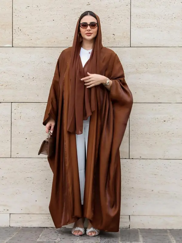 Women's Satin Batwing Sleeve Abaya Without Hijab, Elegant Silk Maxi Arabic Robe Loose Abayas, Abaya for Women, Muslim Clothes, Modest Outfits, Abaya for Women, Summer Outfits 2024 3