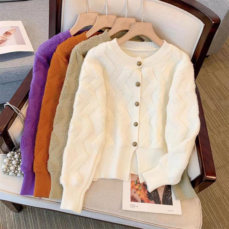Áo Len Cardigan, Phong Cách Châu Âu, Thanh Lịch, Một Hàng Cúc, Cổ Tròn, Dành Cho Nữ, Thích Hợp Cho Mùa Thu Và Mùa Đông, Chất Liệu Mềm Mại Và Dẻo Dai, Phong Cách Phương Tây, Trẻ Trung, Áo Dệt Kim, Thời Trang Women Top 1