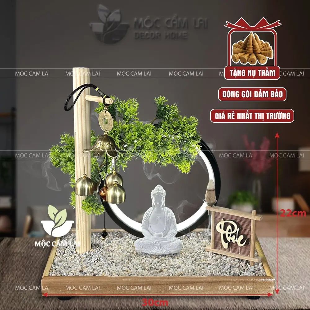 Tiểu Cảnh Xông Trầm ĐẾ RẢI SỎI BONSAI KÈM CHUÔNG GIÓ Decor Trang Trí Decor Phòng