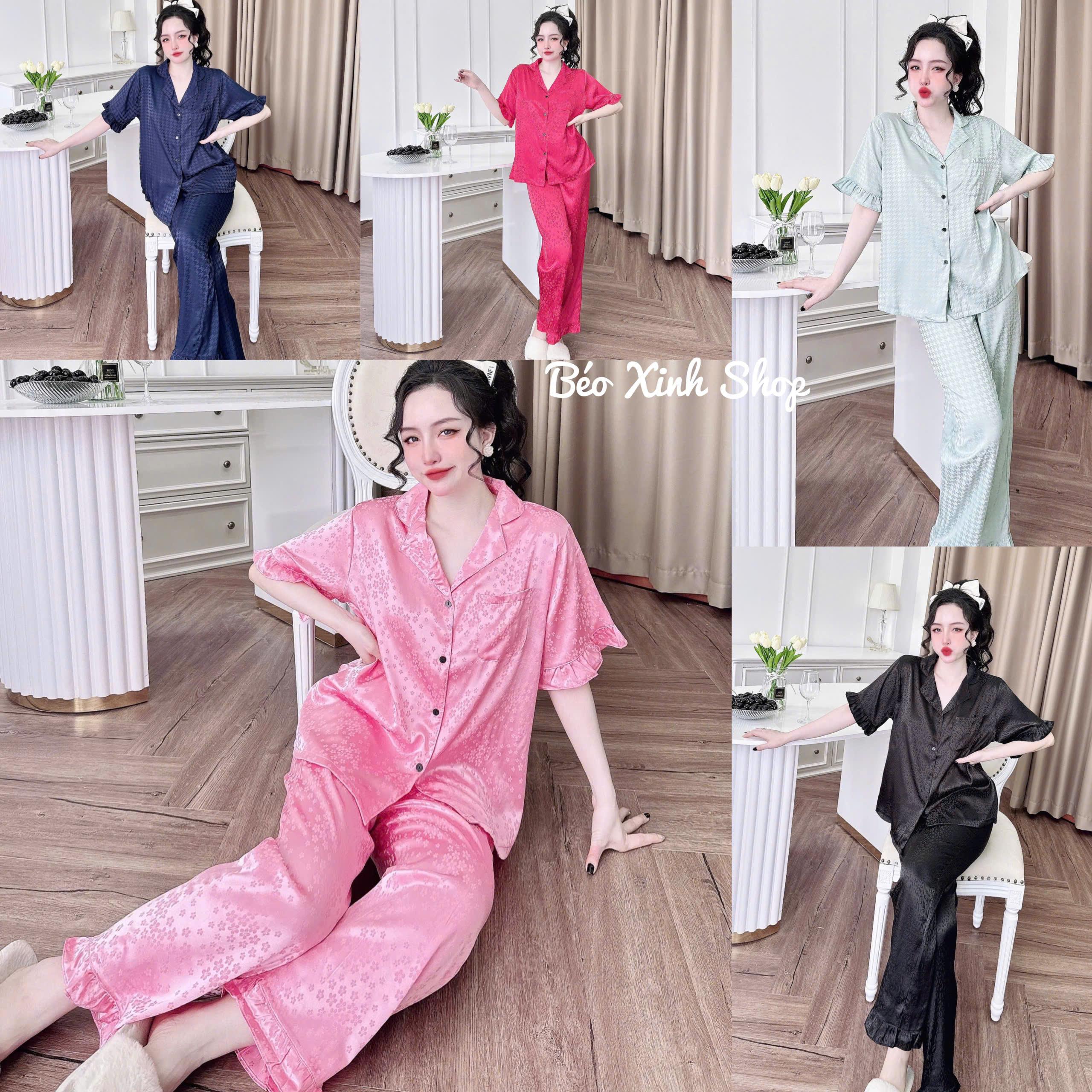 Đồ Bộ - Đồ Ngủ Quần Áo Vải Lụa Gấm Xước Cao Cấp Tay Ngắn Quần Dài Pijama Bigsize 50-100kg Nữ Pants Lịch Quần Ngủ - A.5426