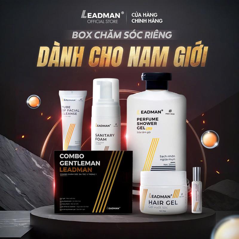 [ LEADMAN ] Combo 5 SP TOÀN DIỆN - Sữa Tắm Gội 3 trong 1 & Bọt Vệ Sinh & Xịt Khử Mùi Nước Hoa & Gel Vuốt Tóc Cho Nam & Sữa Rửa Mặt