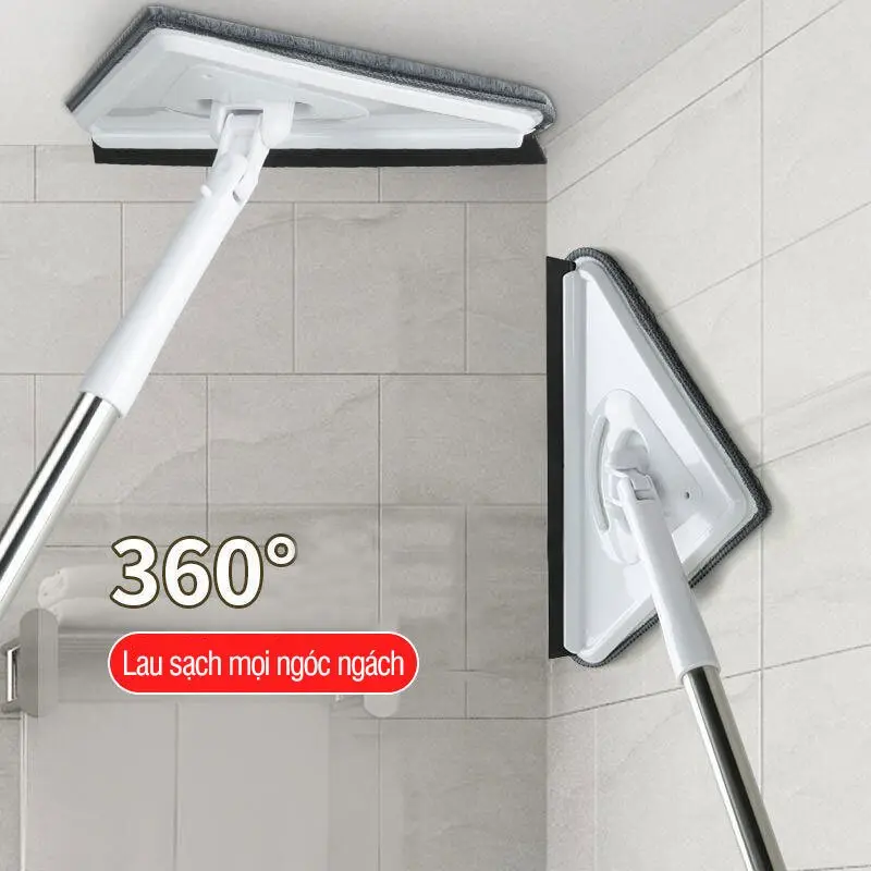 Cây lau trần nhà chổi lau tường, lau kính, lau nhà đa năng xoay 360 độ hình tam giác, cán dài thép không gỉ 2
