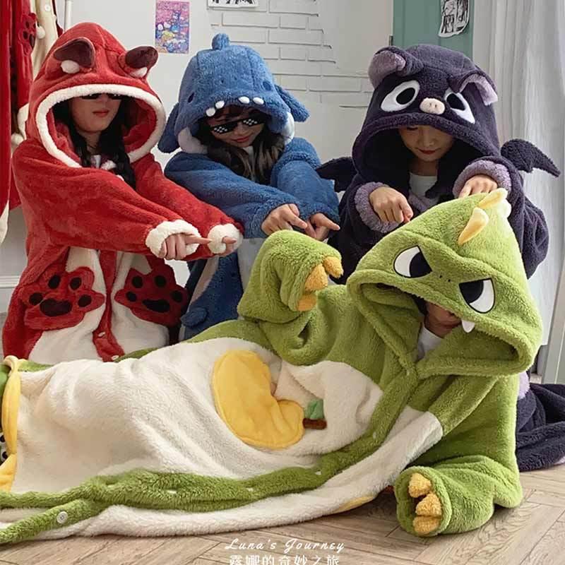 Đồ Ngủ Nhung San Hô Cho Nữ Váy Ngủ Dài Vải Flanen Cho Người Nổi Tiếng Trên Internet Đồ Mặc Nhà Khủng Long Let Lê Mùa Thu Và Mùa Đông Mới