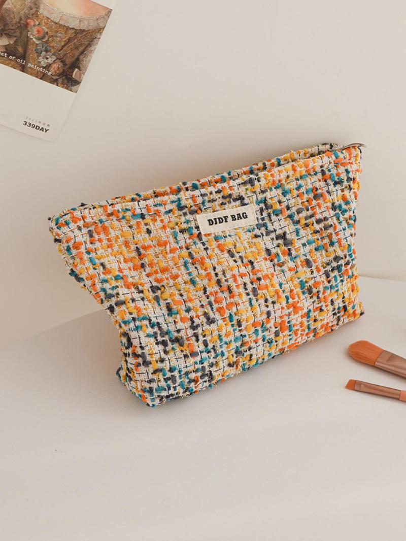 Product Introduction of Fashionable Tweed Decor Makeup Bag, Large Capacity Cosmetic Storage Bag, Portable Toiletry Bag for Women & Girls, Casual Trendy Versatile High-quality Daily Bag 4