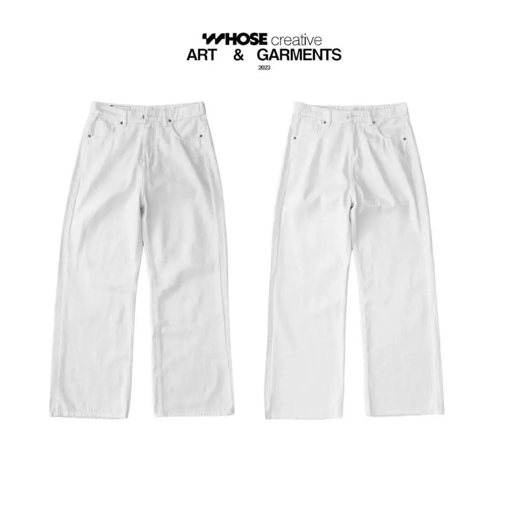 WHITE CUT BAGGY JEANS - Quần jeans trắng Nam Denim Có Túi trơn Menswear Pants Ong