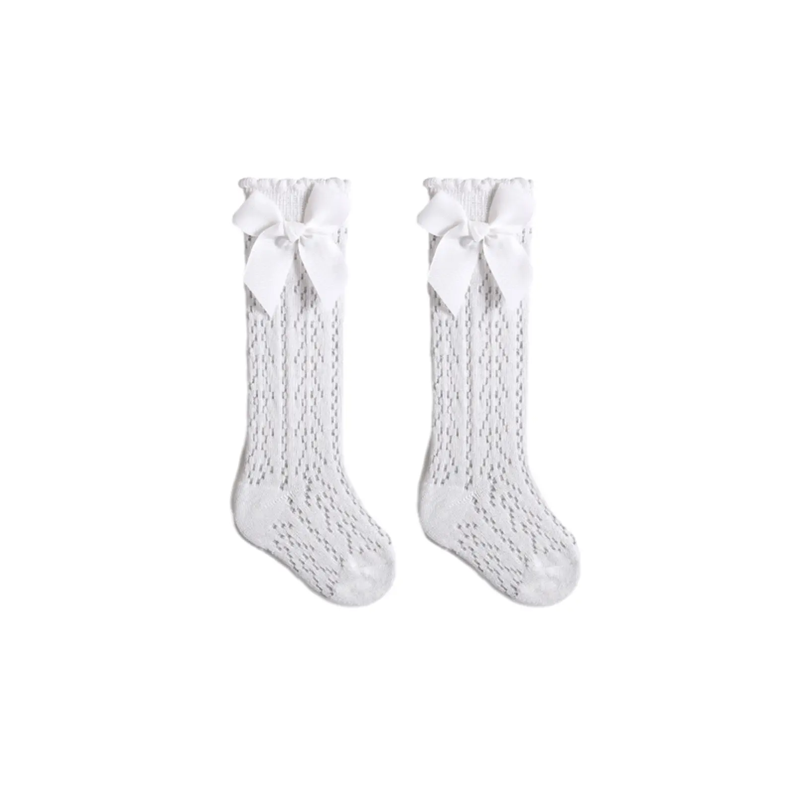Infant Baby Girls Long Stockings Princess Solid Color Cute Bowknot Socks Spring Summer Thin Mesh Over-The-Knee Socks