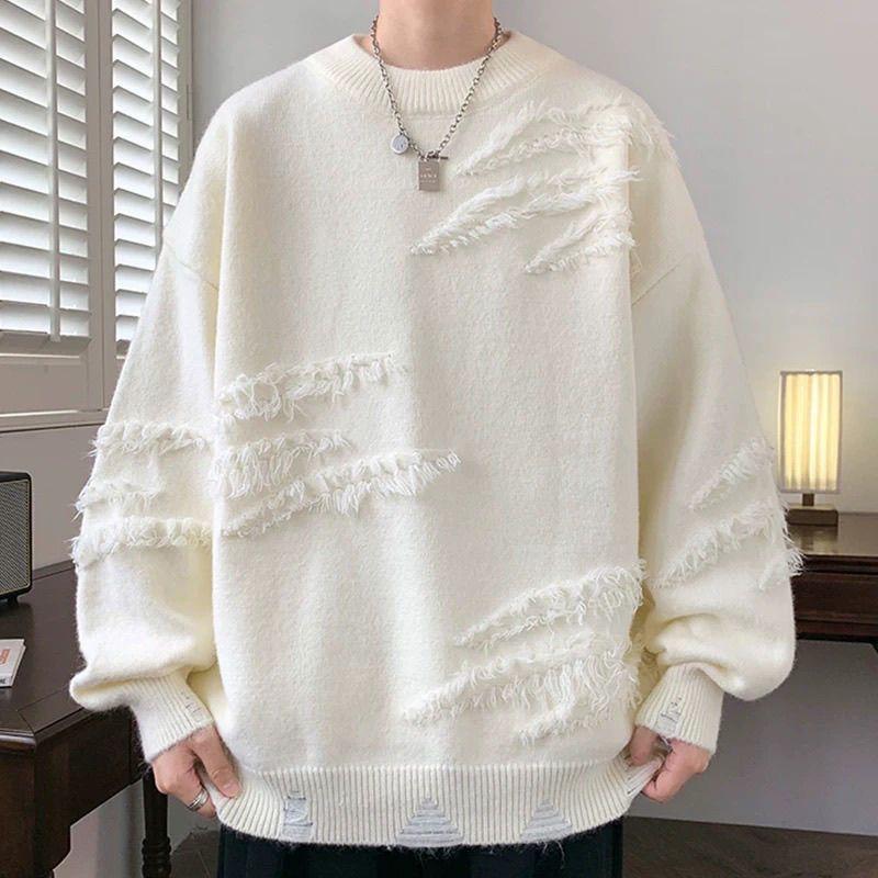 Product Introduction of Unique Round Neck Sweater Autumn Winter Trendy Brand Cool Loose Knitwear Men Japanese Retro Lazy Sweater Jacket Closed 13