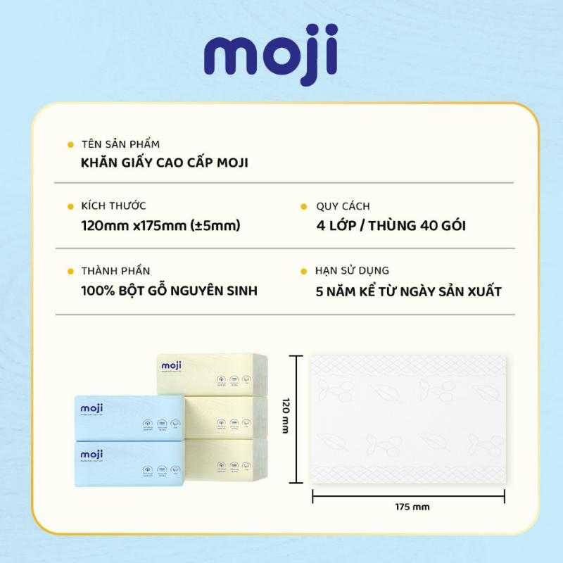 Thùng 40 gói rút khăn giấy ăn Moji 4 lớp cao cấp nguyên liệu bột gỗ nguyên sinh tự nhiên không hóa chất không tẩy trắn 6