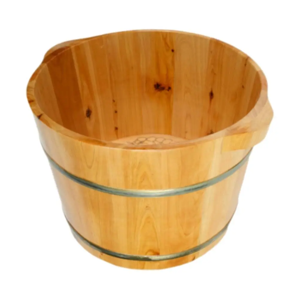 Acupoints with Double Handle Footbathing Foot Bath Basin Portable Comfortable Wood Footbath Basin for Bedroom Travel Sauna
