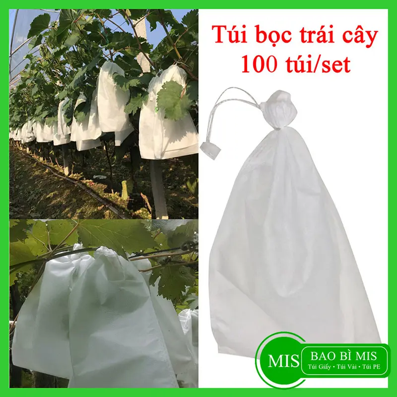 Set 100 Túi bọc trái cây chống côn trùng vải không dệt BAO BÌ MIS, túi bọc bưởi, bao bọc ổi, xoài, mãng cầu, na, mận 0