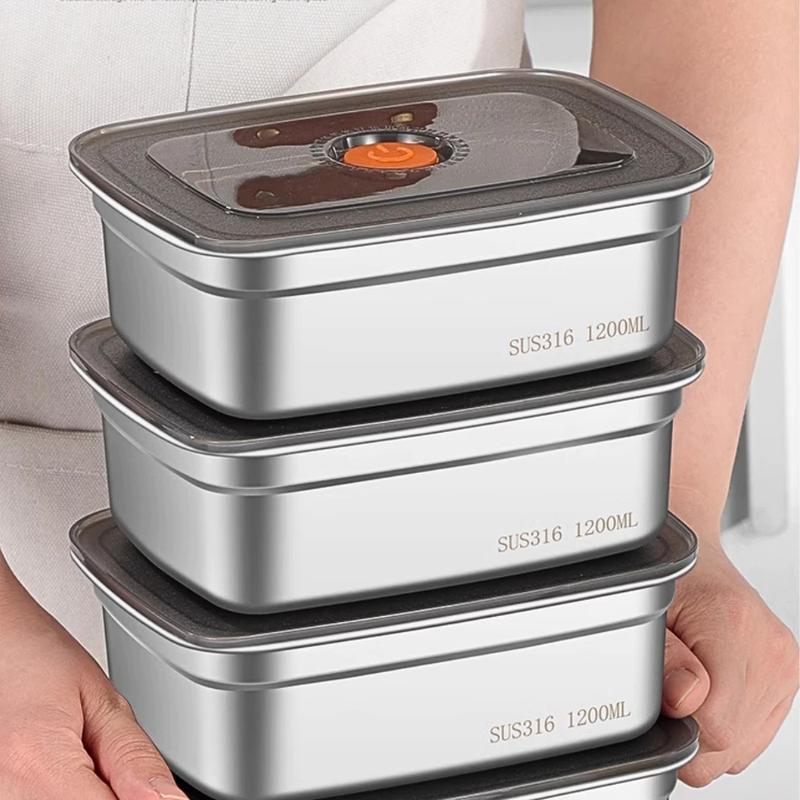 Hộp Đựng Thực Phẩm Inox Cao Cấp , Hộp Khay Inox Đựng Đồ Ăn Để Tủ Lạnh Kèm Nắp Đậy Hít Chân Không Xịn Xò