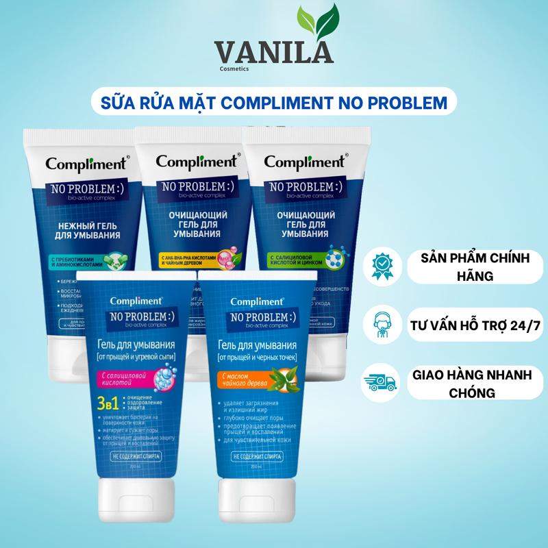 Gel Rửa Mặt Compliment No Problem Giúp Giảm Mụn Cho Da Nhạy Cảm 200ml