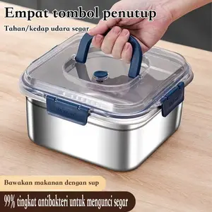 Kotak Makan Stainless Steel Tahan Panas & Dingin - Tempat Makan Dewasa Kapasitas Besar, Food Container Portable untuk Bento, Sekolah & Kantin, Lunch Box Anti Bocor dengan Segel Kedap Udara