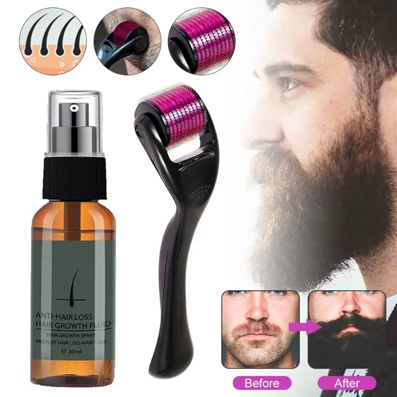 30ml Beard Growth Roller Set Beard Growth Kit Men's Beard Growth Essence Nourishing Enhancer Beard Oil Spray Beard Care