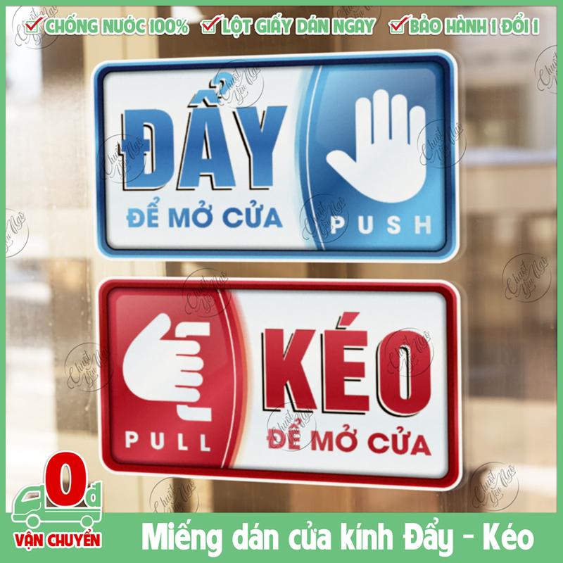  Miếng dán đẩy kéo pull push decal cửa kính decor trang trí cửa ra vào 19x11cm BÀN TAY 