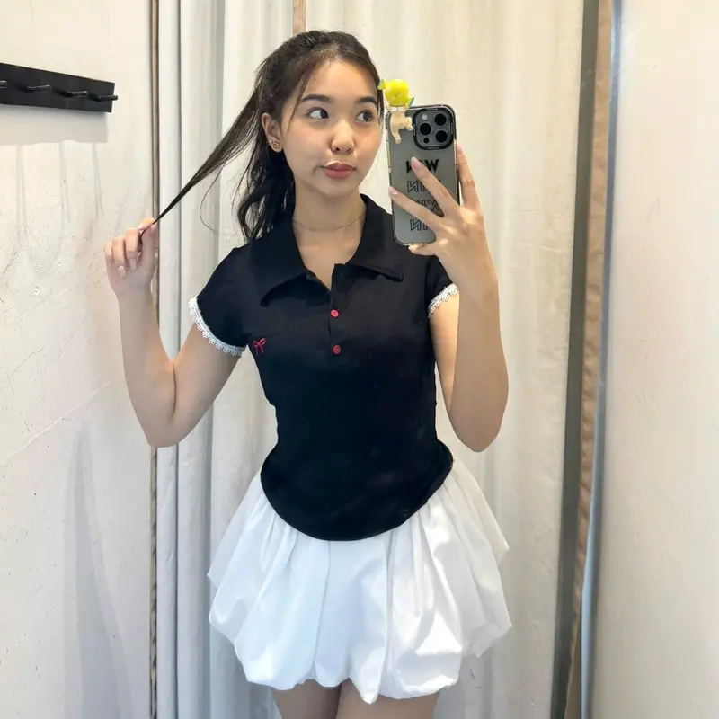 Áo Polo Nữ Dáng Ôm Thêu Nơ 3