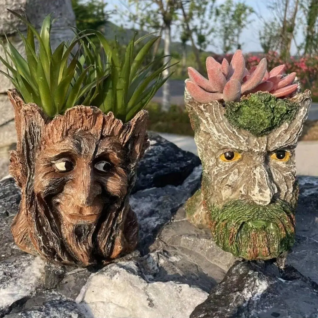 Tree Stump Design Flower Pot, Creative Face Design Garden Pot, Outdoor Decoration for Home Garden, Suitable for Planting Succulent