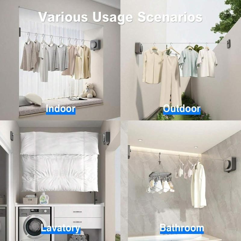 Retractable Clothes Line, 1 Set Hidden Clothes Line with Lock Button, Laundry Tools & Accessories for Home Bathroom Balcony 2