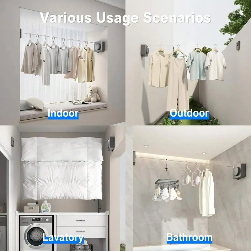 Retractable Clothes Line, 1 Set Hidden Clothes Line with Lock Button, Laundry Tools & Accessories for Home Bathroom Balcony 2