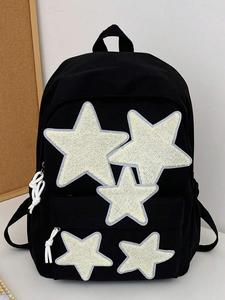 Mochila unisex estilo preppy con parche de estrella, Mochila informal ligera de gran capacidad, Mochila clásica y moderna para uso diario, viajes y universidad