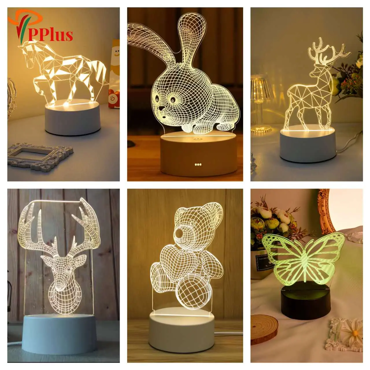 Pplus（Kuning hangat）Steker + sakelar3DKuning hangat / Steker + sakelar/  lampu kamar aesthetic / lampu malam LED / lampu tidur aesthetic / hadiah anak-anak lampu malam berubah warna / hadiah ulang tahun / hadiah pernikahan/promo elektronik termurah