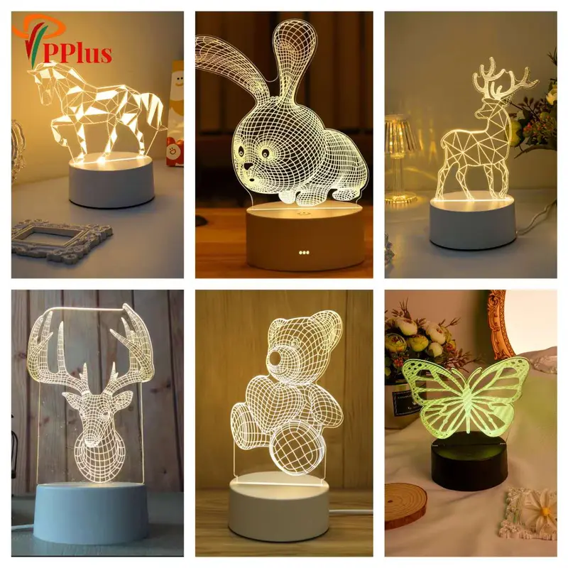 Pplus（Kuning hangat）Steker + sakelar3DKuning hangat / Steker + sakelar/  lampu kamar aesthetic / lampu malam LED / lampu tidur aesthetic / hadiah anak-anak lampu malam berubah warna / hadiah ulang tahun / hadiah pernikahan/promo elektronik termurah 0