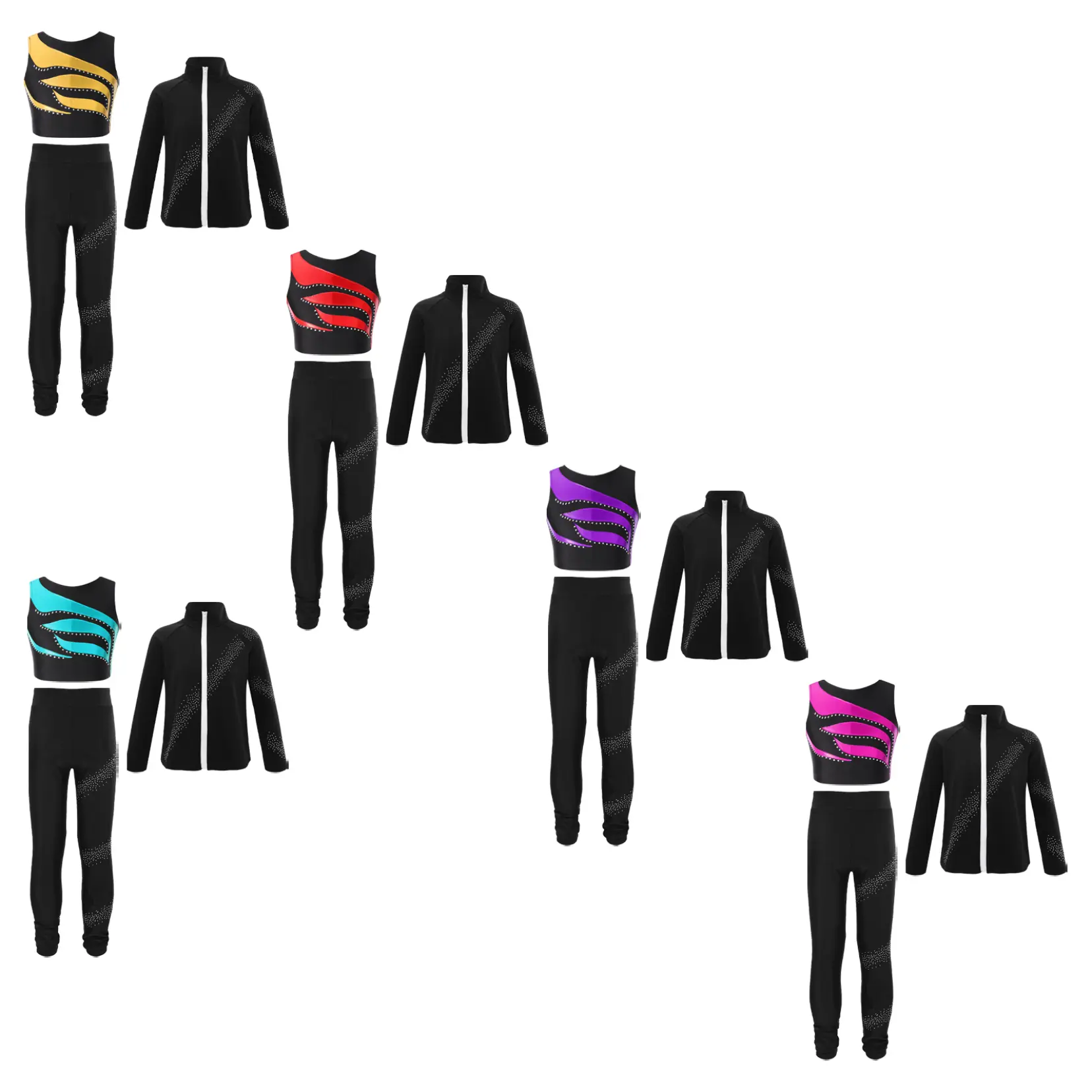 inhzoy Bộ đồ thể thao Hồi giáo cho bé gái Bộ đồ năng động 3 món áo crop top với quần legging múa ba lê thể thao tập luyện
