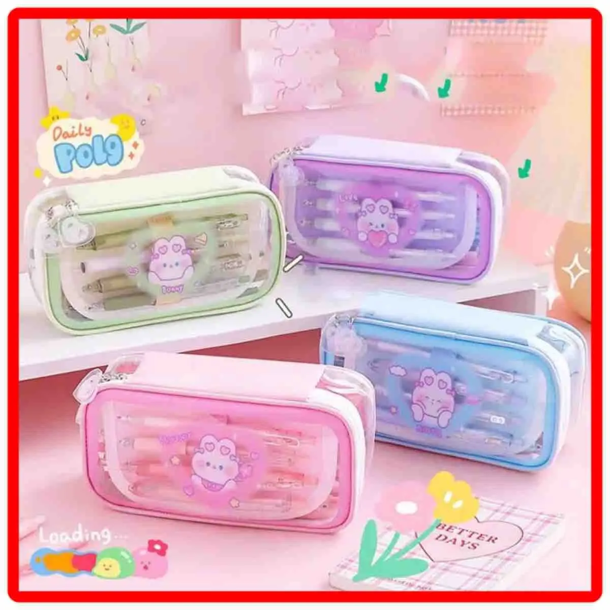 NTL ST001 Kotak Pensil Kapasitas Besar , Tempat Pensil Case Transparan