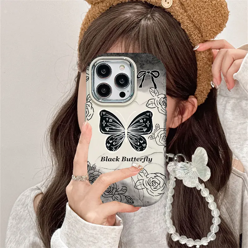 Casing hp OPPO A3X A60 A38 A78 A18 A16 A17 A17K A57 A58 A15 A16K A54 A12 A5S A7 A94 A3S A53 A31 A52 A74 A95 A55 F9 A9 A16S A54S Black and white butterflies bracelet version Case 2
