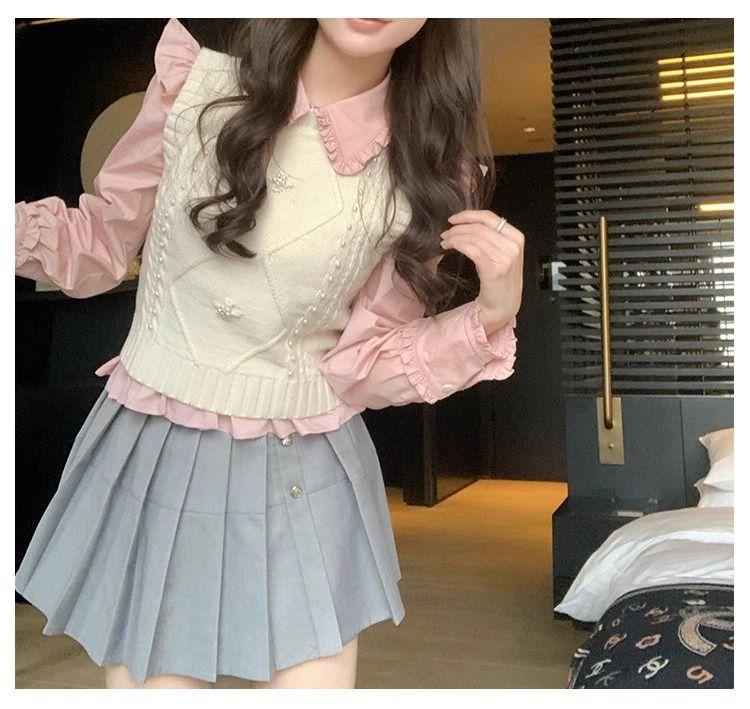 Product Introduction of Áo Sơ Mi Tay Áo, Thiết Kế Mới 2024, Thích Hợp Cho Mùa Xuân Và Mùa Thu, Phong Cách Nhẹ Nhàng Màu Hồng Ngọt Ngào Độc Đáo Cổ Peter Pan Áo Cánh Xếp Ly Dành Cho Nữ 20