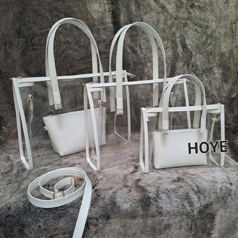 Túi xách nhựa trong suốt có dây khóa kéo đi mưa không ướt com bo có bóp và dây đeo chéo đồng bộ vải