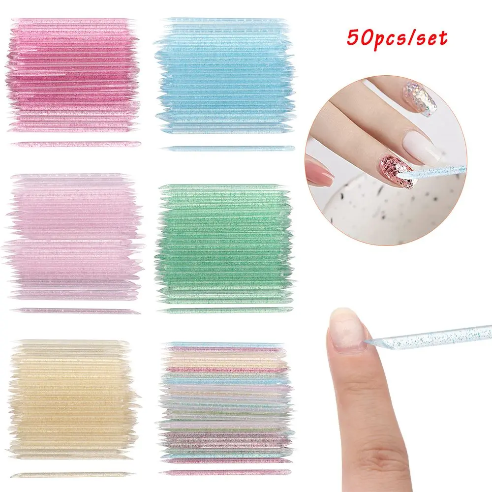 50pcs Double End Manicure Remover Polish Pedicure Stick Cuticle Pusher  Hand Nail Stick