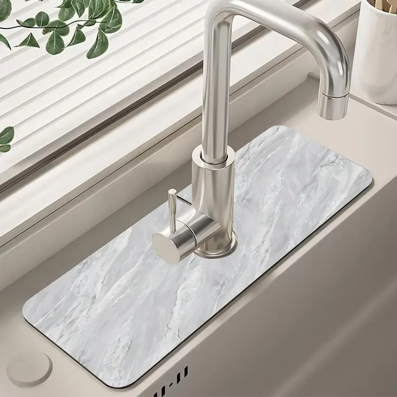 Marble Pattern Faucet Mat, Waterproof Durable Rubber Splash Guard, Non-slip Sink Mat, Kitchen Sink Accessories, Home Supplies 7