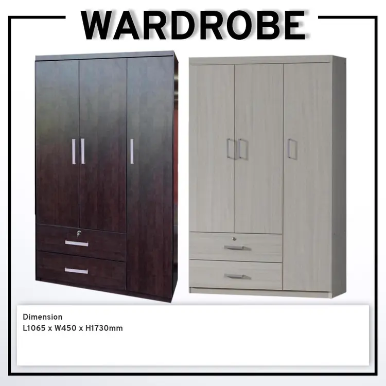 MYH Furniture Wardrobe Cloths Cabinet 3 Swing Door with 2 Drawer