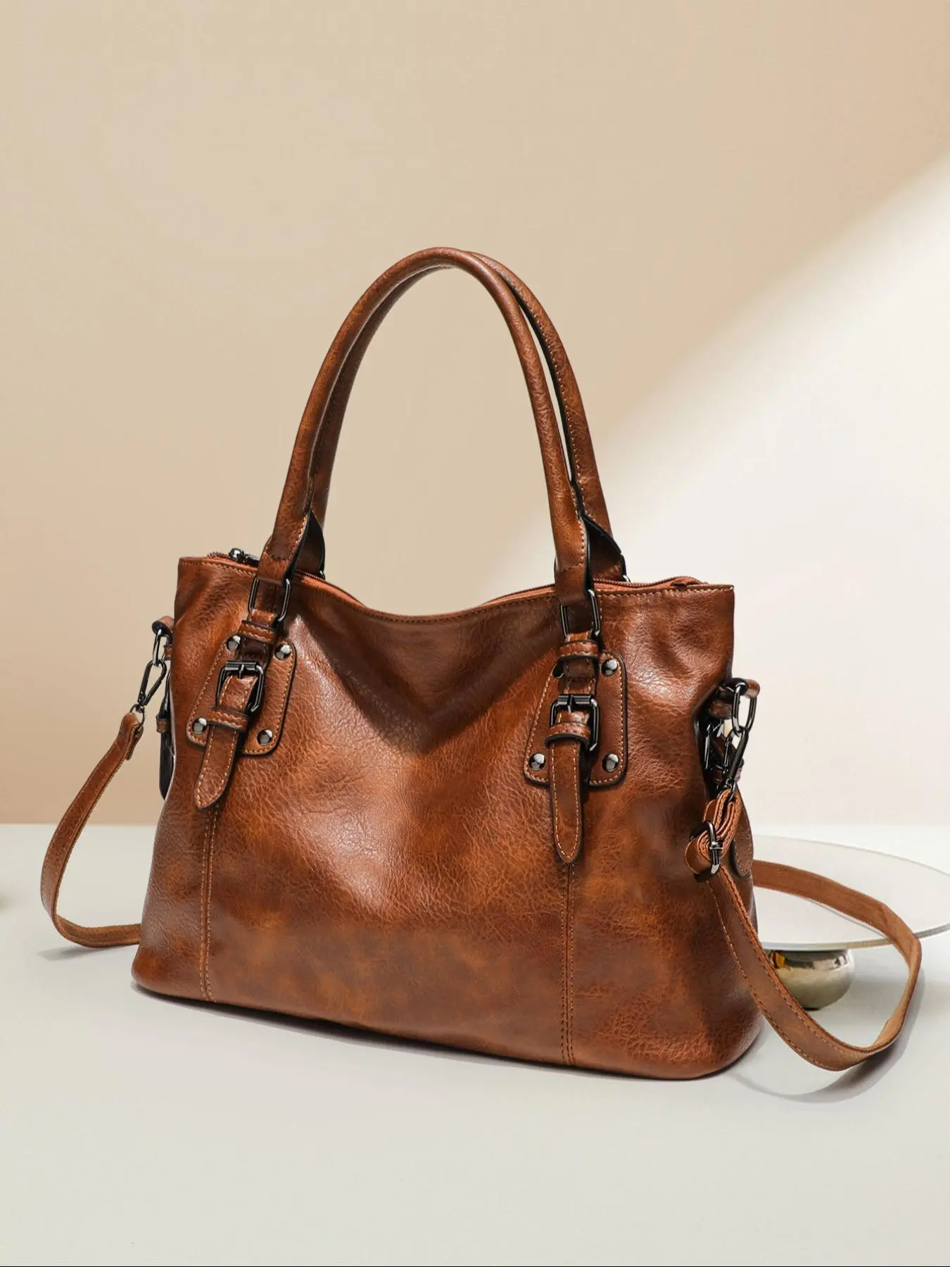Women's Business Minimalist Plain Color Handbag, Vintage Trendy Large Capacity Crossbody Bag, Chic All-match Daily Commuting Bag for Women & Girls