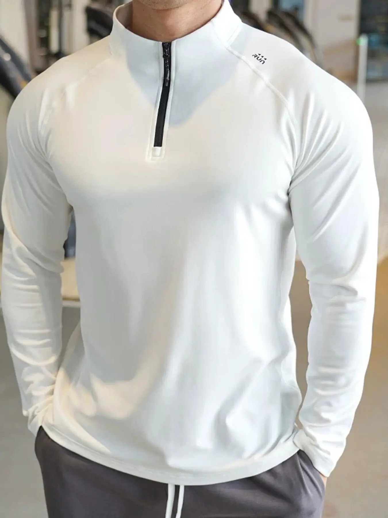 Men's Letter Print Half Zip Up Long Sleeve Tee, Regular Fit Casual Comfy Breathable Quick Drying T-shirt for Gym Workout Hiking Fishing Camping, Men's Top for All Seasons, Mens Clothing