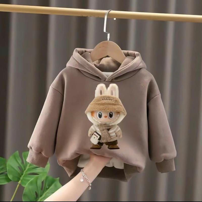Áo nỉ hoodie dành cho bé trai và bé gái 14-45kg mẫu KHĂN LABUBU. Chất liệu nỉ ấm áp. D51 3