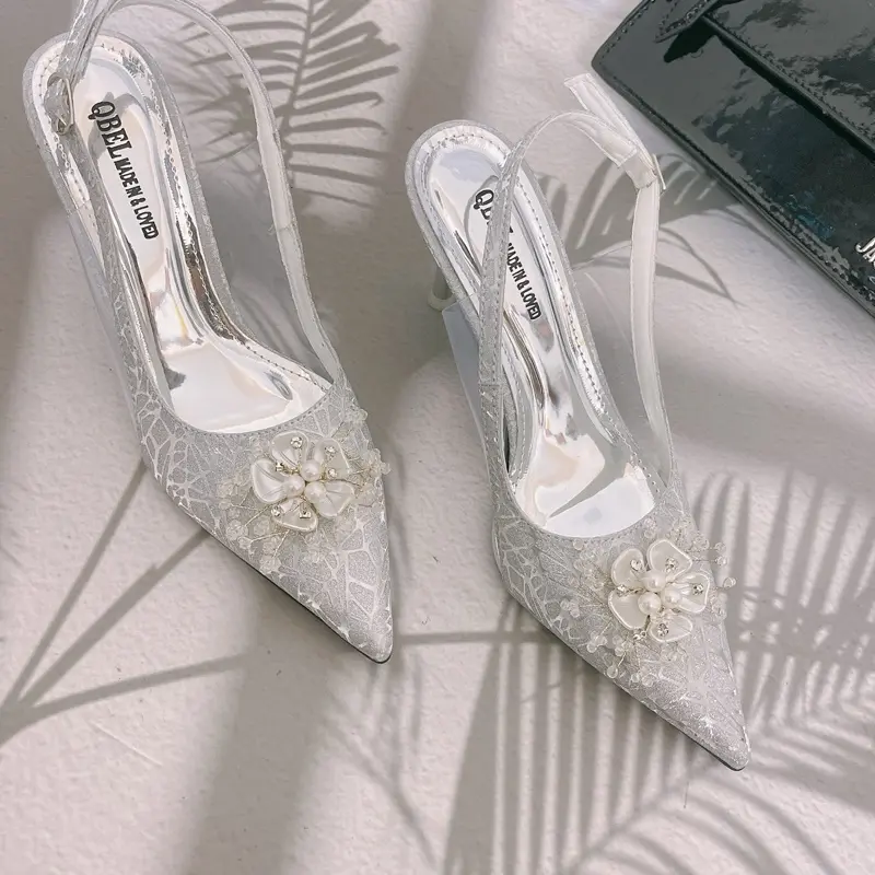 GIÀY CAO GÓT CHẤT LIỆU KIM TUYẾN TRANG TRÍ NƠ  HOA MAI NGỌC SANG CHẢNH GÓT CAO 5-7-9cm