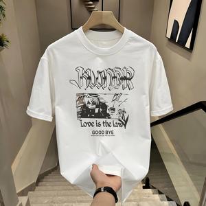 ผ้าฝ้ายคอกลมแขนสั้นเสื ้อยืดผู้ชายเทรนด์ภาษาอ ังกฤษพิมพ์ฤดูร้อนด้านบ หลวมพร้อมเสื้อยืดขนาด