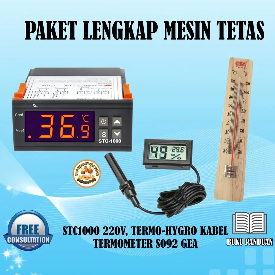 Paket Lengkap Mesin Tetas Termostat STC1000 Termo-Hygrometer Kabel Termometer Gea Peralatan Mesin Tetas