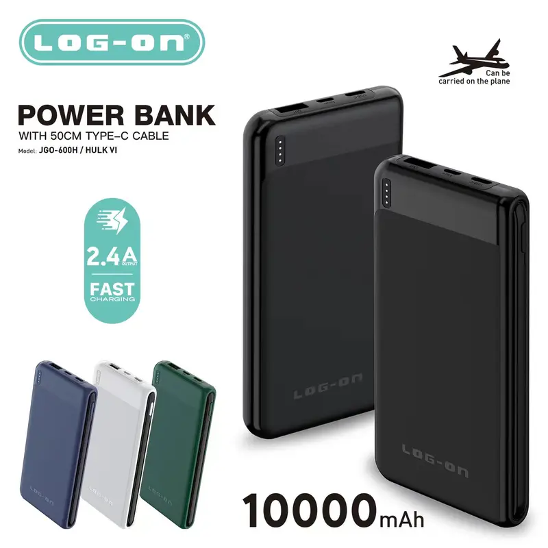 LOG ON POWERBANK 10.000mAH HULK VI JGO-600H+KABEL TYPE C 50CM FAST CHARGING 0