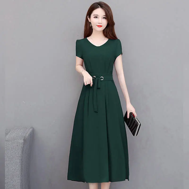 Váy Ngoại Cỡ Dành Cho Phụ Nữ, Nhanh Chóng Vận Chuyển, ngắn Tay Áo, Dài Trung Bình Trên Đầu Gối, Dòng Váy Midi, Thắt Lưng Mỏng Vừa Vặn, Váy Chữ A, Hỗ Trợ 2024 Mùa Hè 5