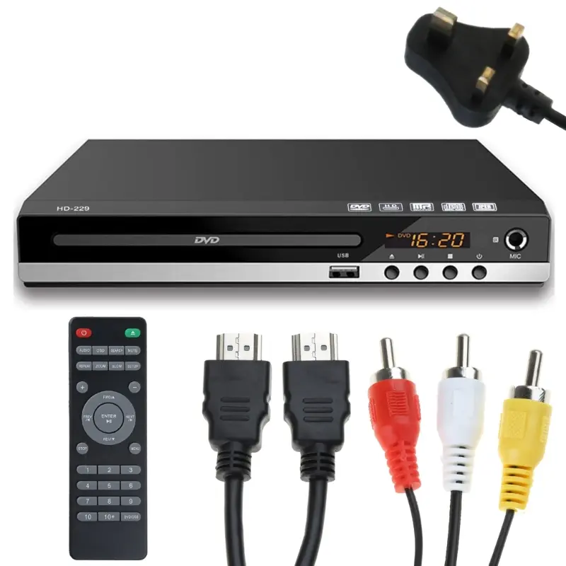 Máy nghe nhạc DVD, Shuma, Tương thích HDMI, Máy đa phương tiện, Đầu ra AV, với điều khiển từ xa và Cáp AV, cho đĩa VCD và CD 3