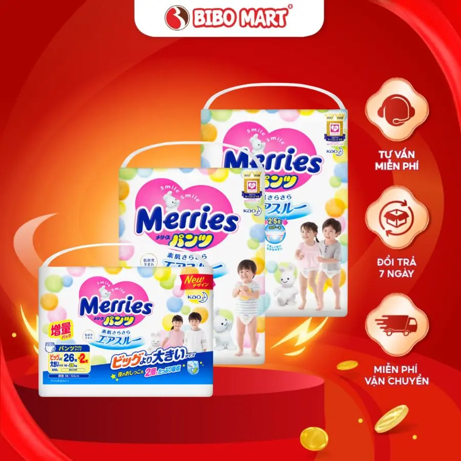 Tã quần/Tã dán Merries Nội Địa Siêu Mỏng Thấm Hút Tốt Cho Bé - Bibo Mart