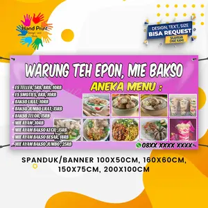 Cetak Spanduk Banner Jualan Makanan Warung Bakso Pink MMT Spanduk Custom 200x100